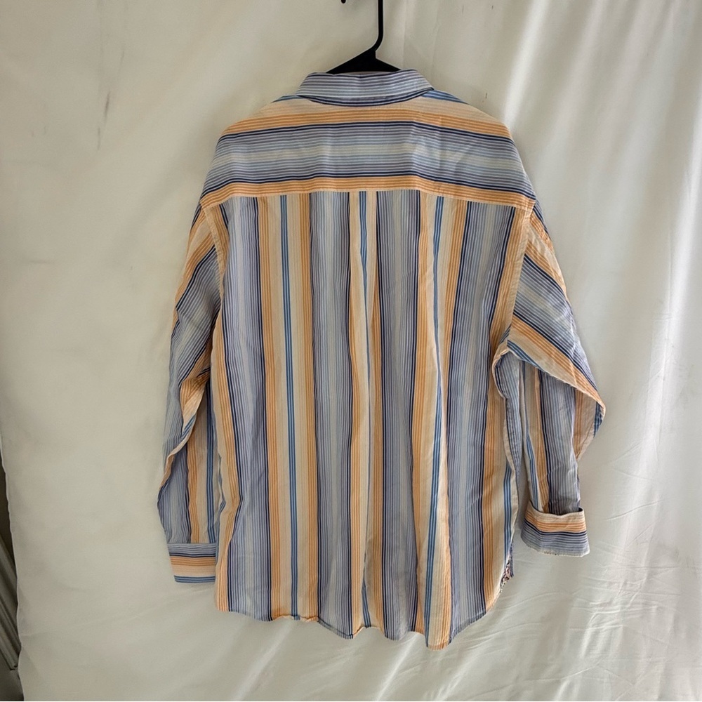 Tommy Bahama Mens XXL Cotton Silk Striped Button Down Shirt Blue Orange - Picture 2 of 9